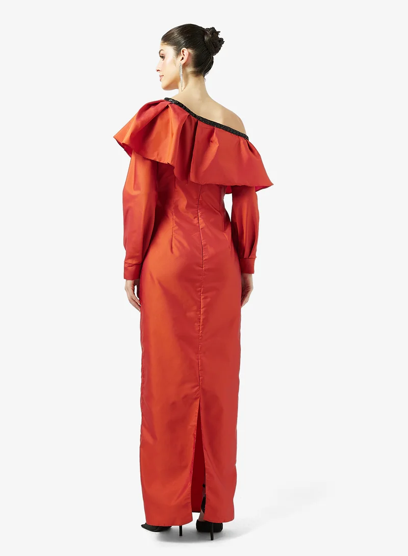 Namshi x  One Shoulder Evening Dress With Statement Ruffle for Women | Best Price UAE